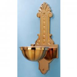  Holy Water Font | Wall Mount | 7-1/2\" x 16\" Backplate | Bronze Or Brass | Scallop Design 