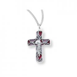  1 5/8\" RED ENAMELED CRUCIFIX 