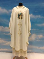  Ivory \"Holy Family\" Chasuble - Printed Image - Primavera Fabric - 100% Poly 