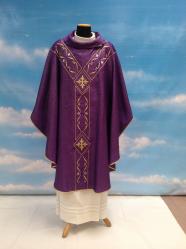  \"Cross Design\" Chasuble - Y-Shaped - Lana Barre Fabric - 95% Wool/5% Gold Thread 