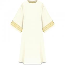  White \"Assisi\" Deacon Dalmatic - Woven Orphrey - Elias Fabric 