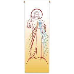  White Printed Inside Banner - Divine Mercy Motif - Raytex Fabric 