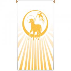  White Printed Small Inside Banner - Lamb of God Motif - Raytex DM Fabric 