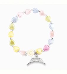  PEARLESCENT MULTI-COLORED HEART SHAPE BEAD BRACELET WITH ROSE AND ANGEL SHAPED MEDAL 