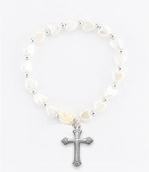  WHITE HEART BEAD BRACELET WITH CROSS 