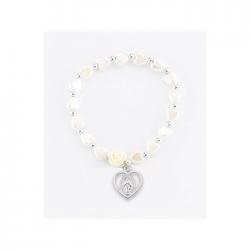  WHITE HEART BEAD BRACELET WITH PIERCED MIRACULOUS MEDAL 