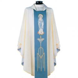  Ivory \"Marian\" Chasuble - Blue Panel - Misto Lana Fabric - 45% Wool/55% Poly 