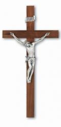  9\" WALNUT CROSS W/SILVER PLATED CORPUS 