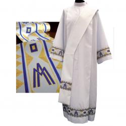  Pure White \"Marian Banding\" Deacon Stole - Primavera Fabric - 100% Poly 