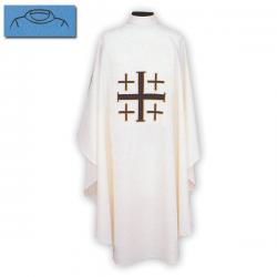  Lightweight Chasuble - Jerusalem Cross Design - Textured Fortrel - Poly/Linen Weave 