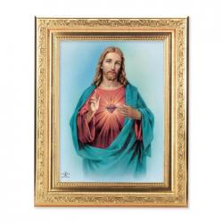  SACRED HEART OF JESUS IN A FINE DETAILED SCROLL CARVINGS ANTIQUE GOLD FRAME 