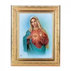  IMMACULATE HEART OF MARY IN A FINE DETAILED SCROLL CARVINGS ANTIQUE GOLD FRAME 