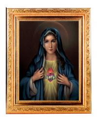  IMMACULATE HEART OF MARY IN A FINE DETAILED SCROLL CARVINGS ANTIQUE GOLD FRAME 