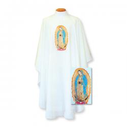  Off-White Lightweight Chasuble - Our Lady of Guadalupe - Front Only - 100% Polyester 