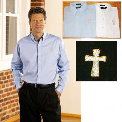  White Oxford Long Sleeve Tab Collar - Clergy Shirt - 60% Polyester/40% Cotton 