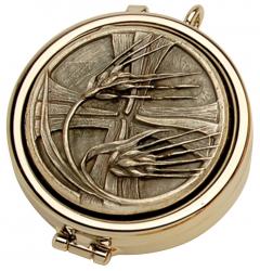  Pyx - Nickel Plated - Wheat/Cross Design - 7 Host 