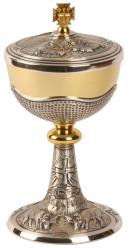  Traditional Ciborium - Gold Plated & Oxidized Silver - 250 Host - 9 1/4\" Ht 