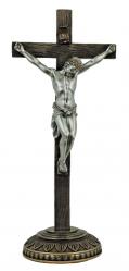  Standing Crucifix w/Two-Tone Finish - Bronze Cross w/Pewter Corpus, 13.75\" Ht 