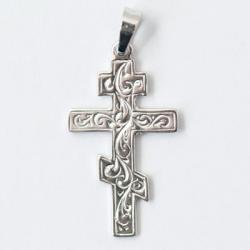  Sterling Silver Rhodium Plated Medium Ornate Orthodox Cross 