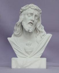  Sacred Heart of Jesus Bust in Alabaster w/White Alabaster Base, 5\"H 