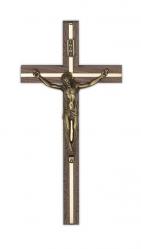  10\" Walnut Wall Crucifix Brass inlay w/Bronze Corpus 