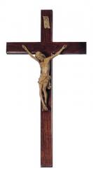  10\" Beveled Crucifix in Walnut Wood - Simulated Hand Carved Corpus 