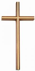  Block 15\" Crucifix in Walnut Wood - Brass Inlay 
