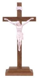  Standing Block 9\" Crucifix (Fontanini) in Walnut Wood - Antique Ivory Corpus 