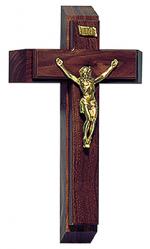  Sick Call Set 11 1/2\" Crucifix in Walnut Wood - Gold Sprayed Corpus 