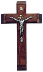  Sick Call Set 11 1/2\" Crucifix in Walnut Wood - Pewter Corpus 