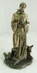  St. Francis of Assisi w/Animals Statue - Cold Cast Bronze, 12\"H 