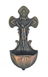  Crucifixion Holy Water Font Hand-Painted in Cold Cast Bronze, 7.5\" 