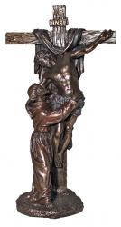  St. Francis of Assisi w/Christ Crucified Statue - Cold Cast Bronze, 11.5\"H 