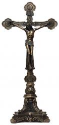  Standing Ornate Crucifix in Hand-Painted in Cold Cast Bronze, 13\" Ht 