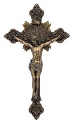  St. Benedict Crucifix w/Pewter Style Cross & Bronze Corpus, 14\" 