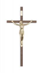  10\" Walnut Wall Crucifix w/Gold Corpus 