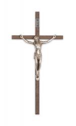  10\" Walnut Wall Crucifix w/Silver Corpus 