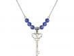  Small Key w/Double Hearts Medal Birthstone Necklace Available in 15 Colors 