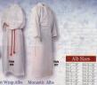  White Adult Front Wrap Alb - With Inserts - Buttons/Velcro - Abbey Weave - 100% Poly 